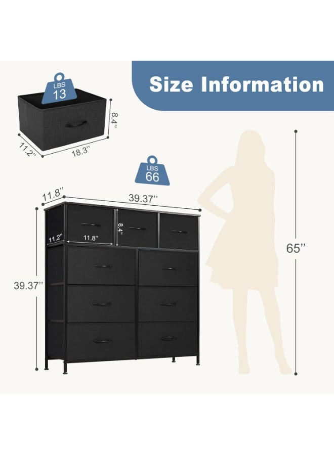 غايو خزانة أدراج بـ 9 أدراج لغرفة النوم، وحدة تخزين بأدراج قماشية مع سطح خشبي وإطار فولاذي لغرفة النوم، الخزانة، وغرفة المعيشة - Image 2